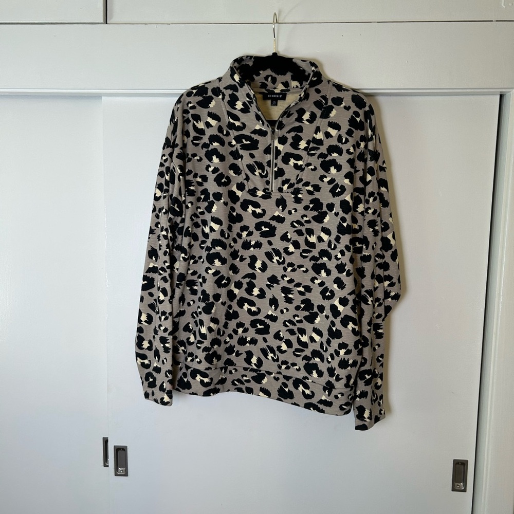 Kinesis Cheetah Print Pullover Beige/Black, Size 1X